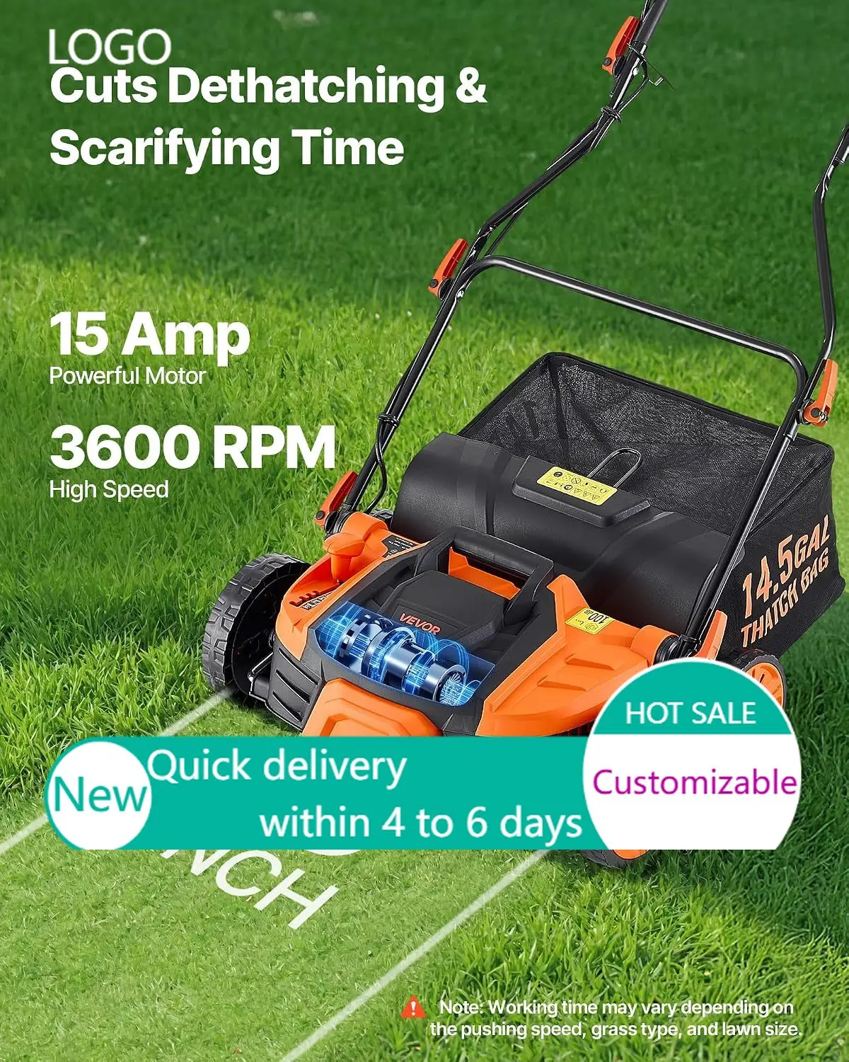 2-in-1 Electric Dethatcher and Scarifier, 16-Inch 15 Amp, Corded | Lawn Dethatcher for Garden Yard Grass, Walk Behind Machine