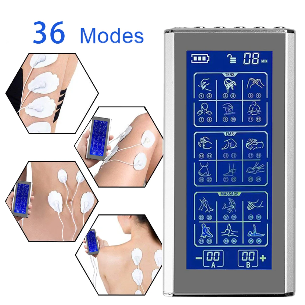Rechargeable TENS Unit Muscle Massager Dual Channel 36 Modes 20 Intensity Electric Pulse Stimulator for Pain Relief Muscle Relax