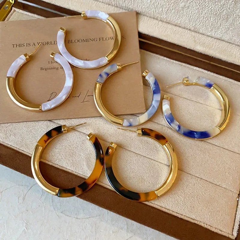Minar Exaggerated Printed Acetate Big Round Circle Hoop Earrings for Women 18K Real Gold Plated Copper Every Day Party Jewelry