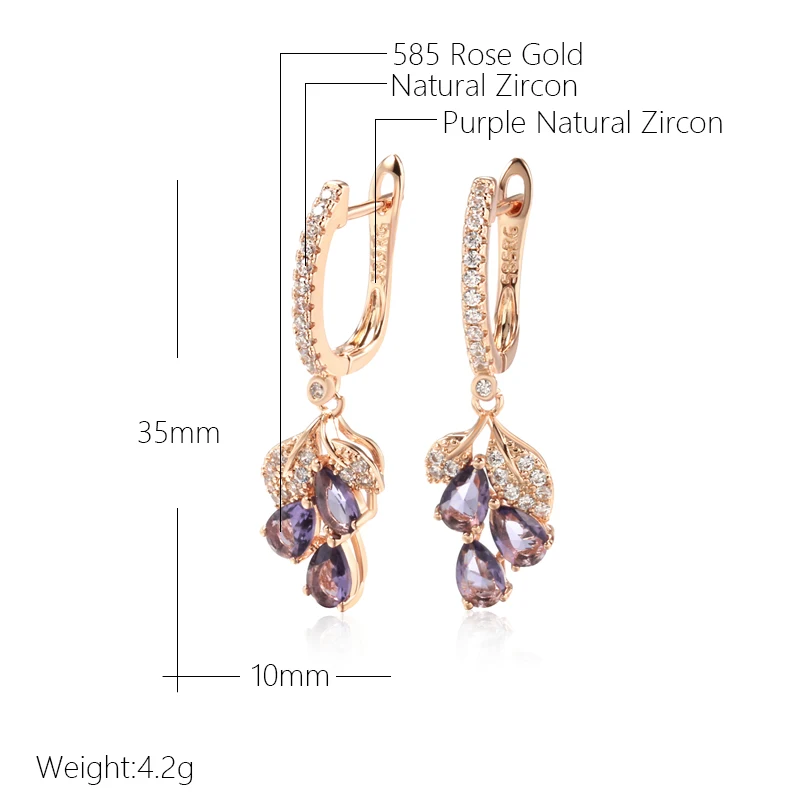 JULYDREAM Luxury Full Zircon Purple Pendant Earrings for Women 585 Gold Color Ethnic Wedding Jewelry Vintage Match Accessories