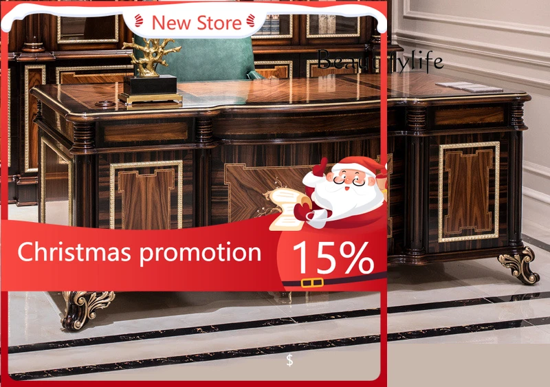 

Luxury European Solid Wood Large Desk Study Writing Desk Designer Style High-end Fashion Home X