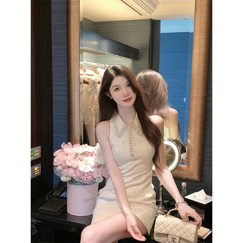 MEXZT Elegant Mini Dressผู้หญิงแฟชั่นประดับด้วยลูกปัดPatchworkฤดูร้อนสุภาพสตรีเกาหลีแขนกุดBodycon Design Vestidos