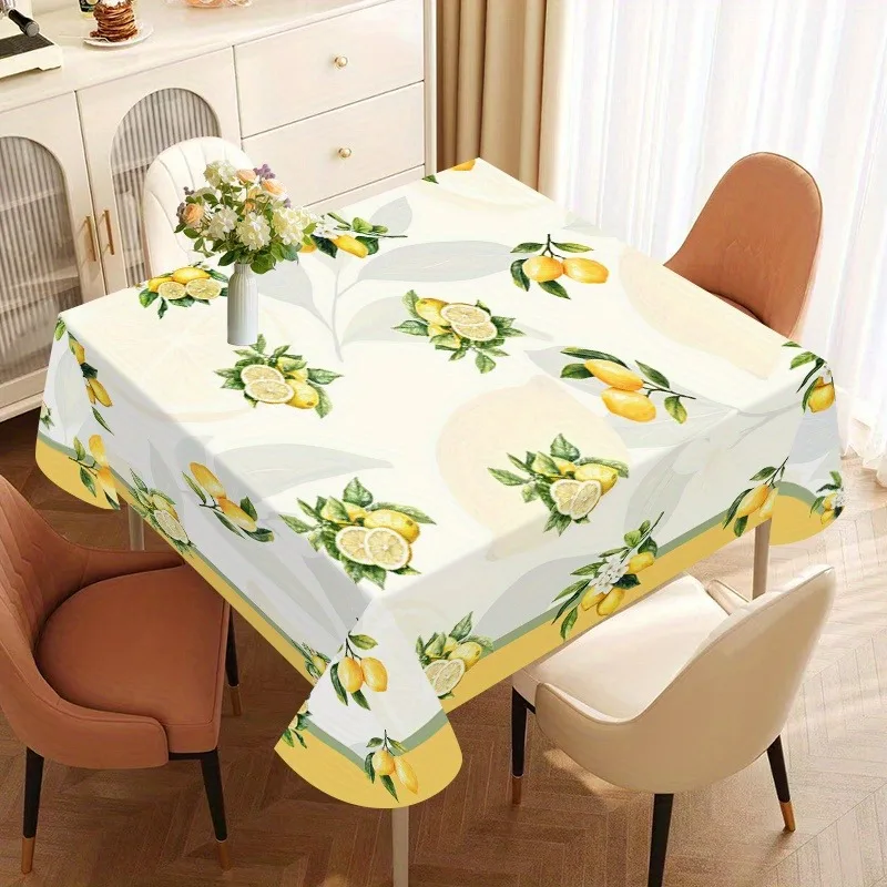 1pc Lemon-Themed Printed Tablecloth, Machine Washable Tablecloth, Floral Pattern Tablecloth, Rectangular Tablecloth, Right-Angle