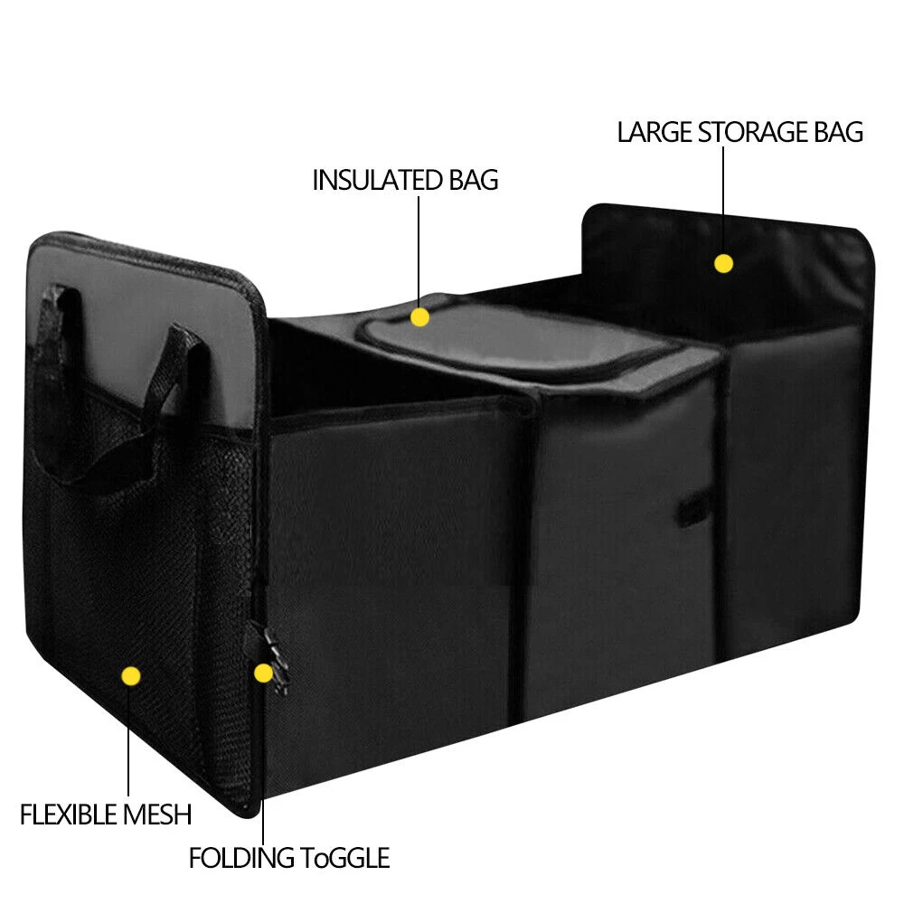 3-in-1 Collapsible Car Rear Boot Trunk Organizer Cooler Bag Seat Universal Storage Box Net Foldable Pocket Truck Car Accessories