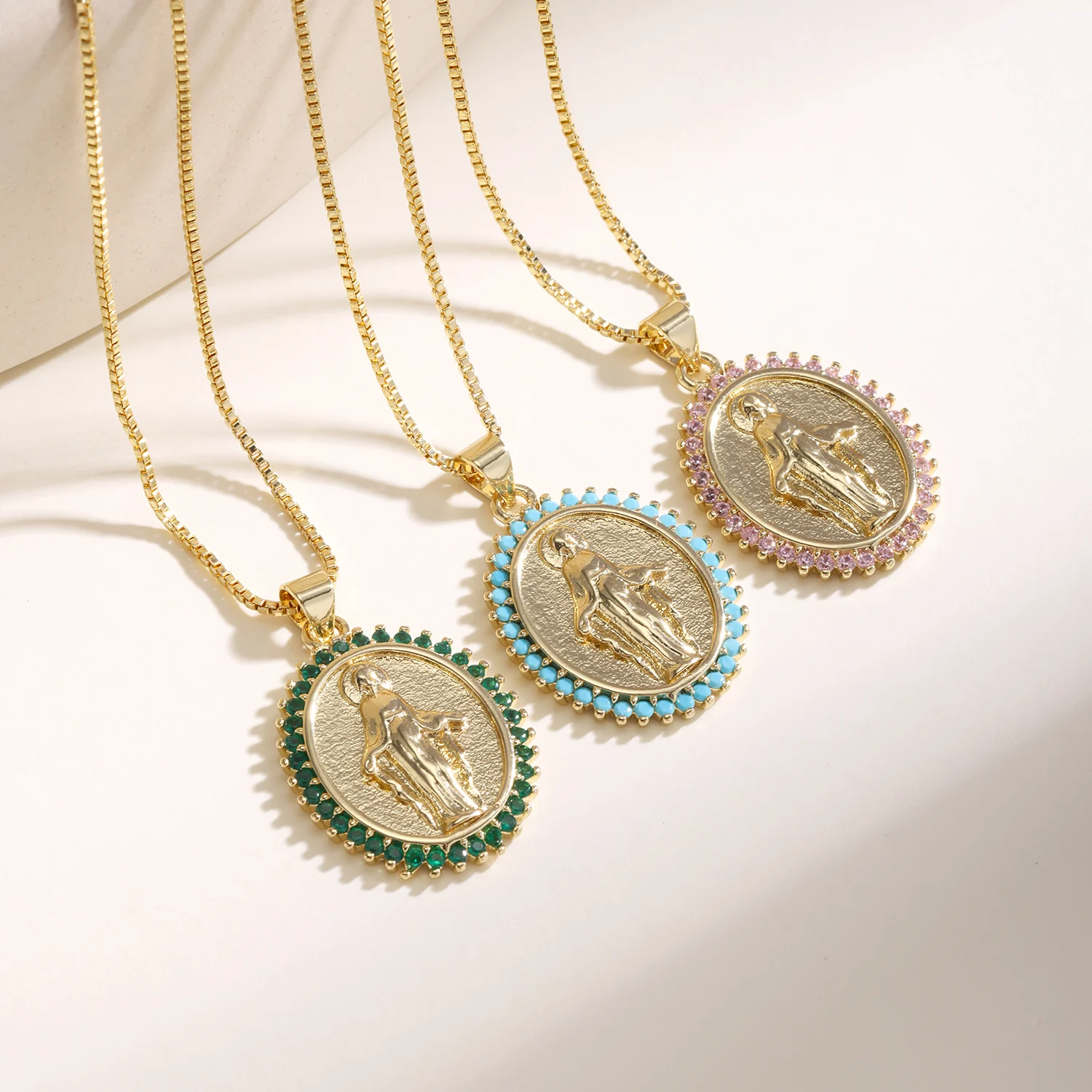 Nidin – collier ovale avec pendentif Vierge Marie pour femmes, incrusté de zircone cubique, bijoux religieux Notre-Dame Madonna, prière, foi, cadeaux