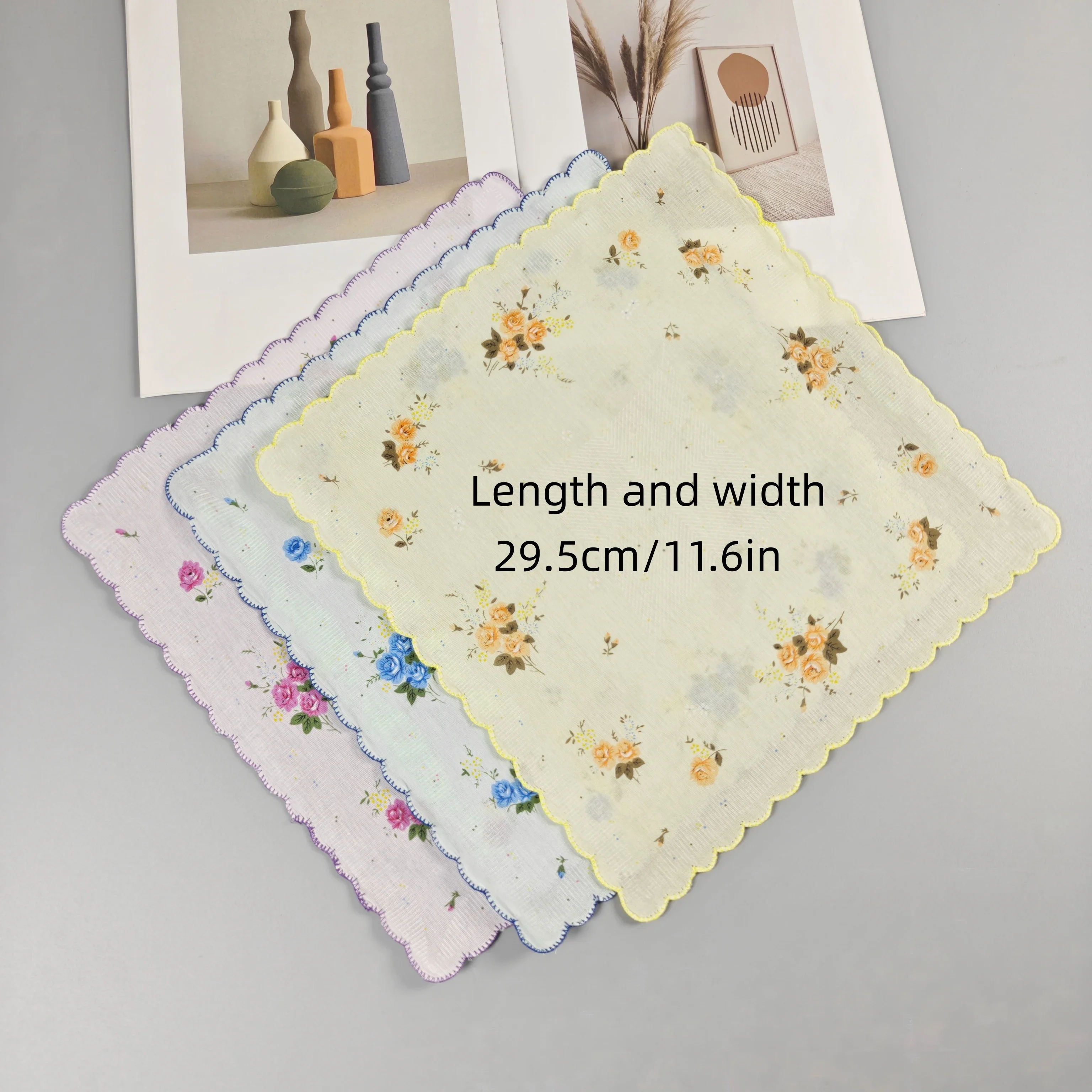 Thin feel 11.6inch/29.5cm cotton crescenta women's printed handkerchief retro 15pcs One-week suit