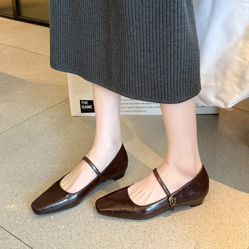 Square Toe Spring Mary Jane Women's Shoes Commuting Thick Heel Single Shoes Wide Fat Feet Low Heel Comfortable And Casual New