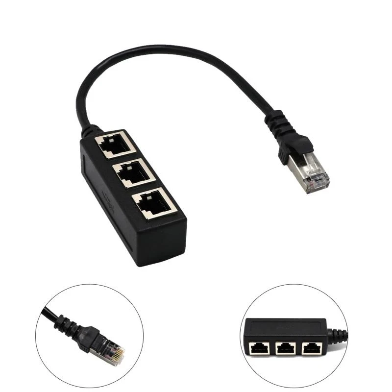 K3NB RJ45 1 Male-3 Female Splitter Socket LAN Ethernet Splitter Adapter Cable