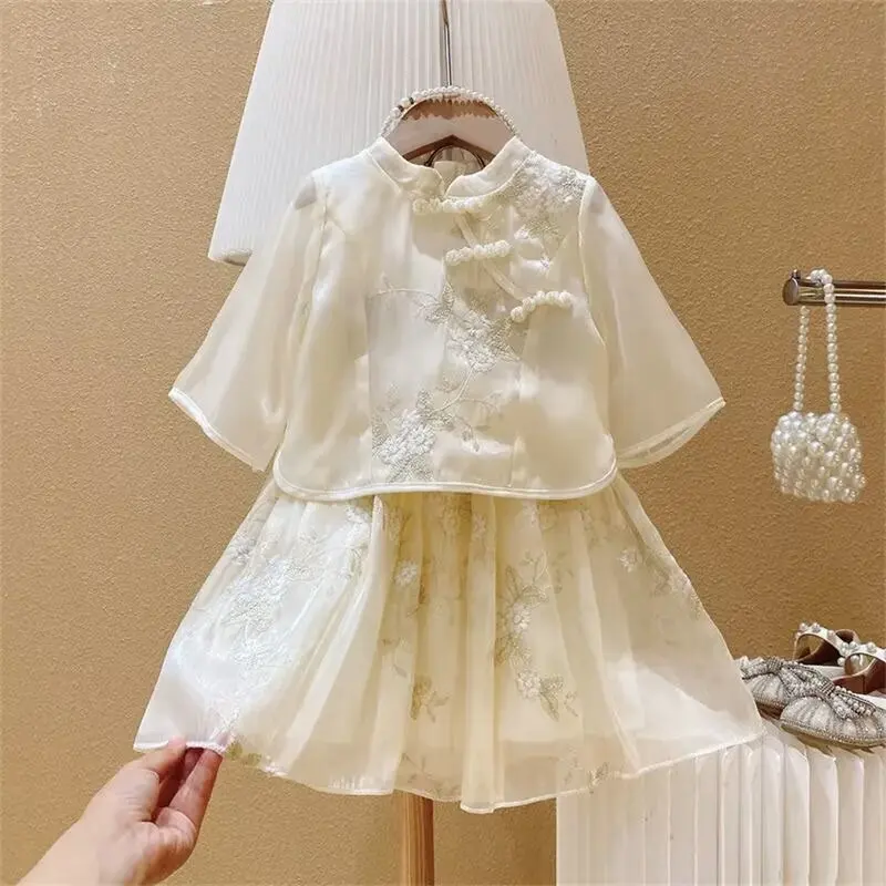 Summer New Girls\' Hanfu Dress Japanese and Korean Children\'s Tang Fashion Princess Dress Baby Ancient Two Piece 2024 New