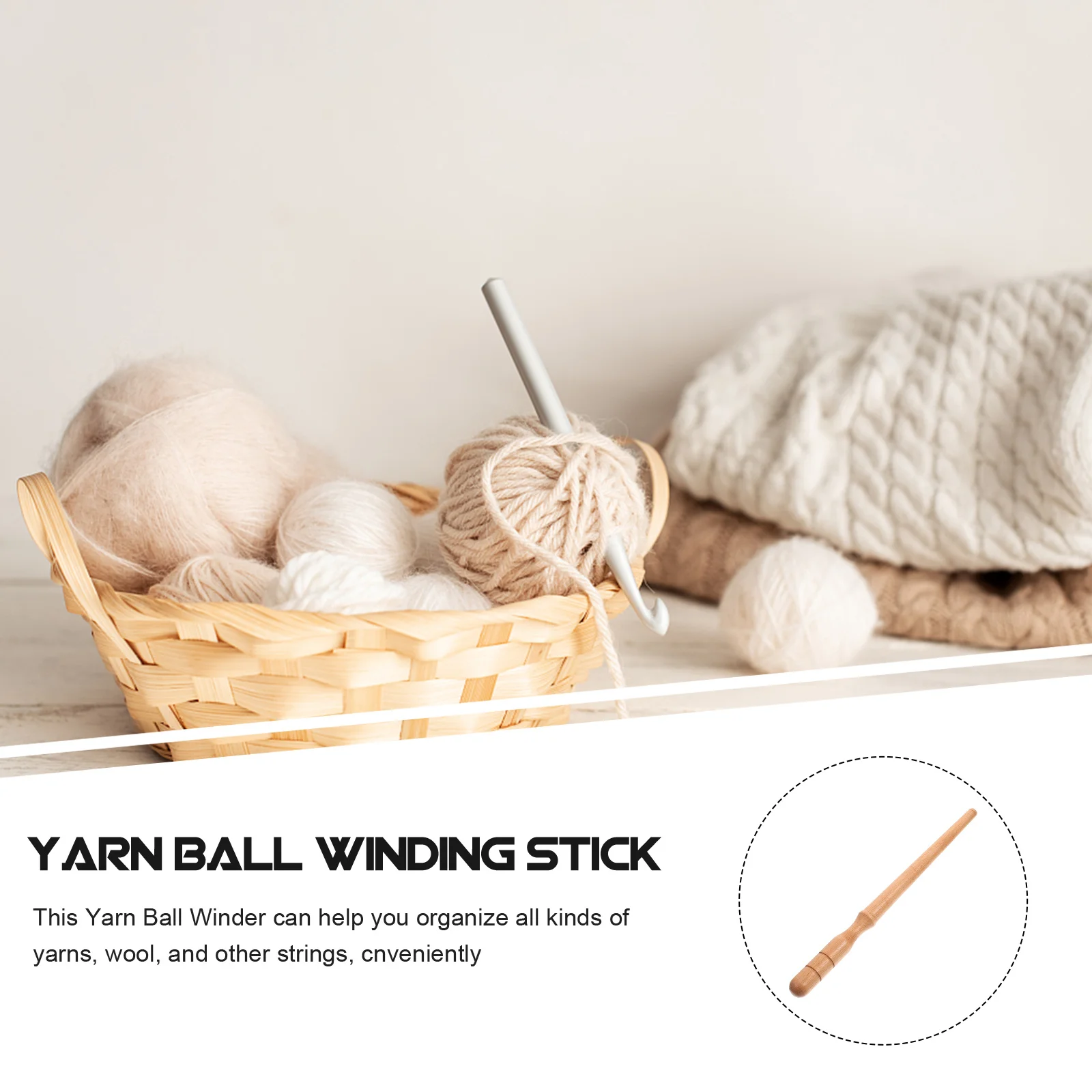 

Wooden Winding Stick Yarn Winding Tool Sturdy Grip Slot Non-Slip Convenient Organizer Yarn Balls Home Supplies
