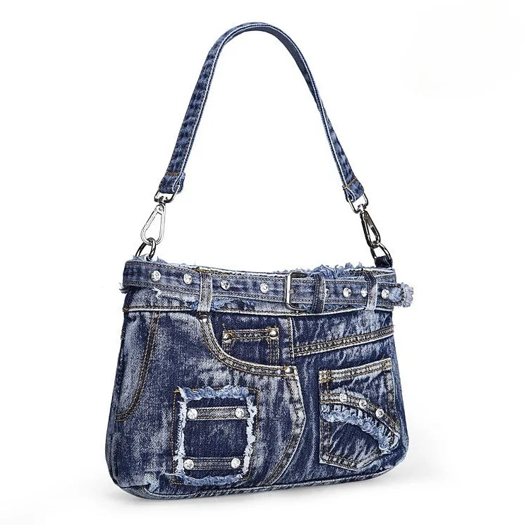 Yao Dong Borsa a tracolla da donna in denim lavato alla moda Jeans Pantaloni Look Borsa a tracolla Messenger Piccola borsa tote