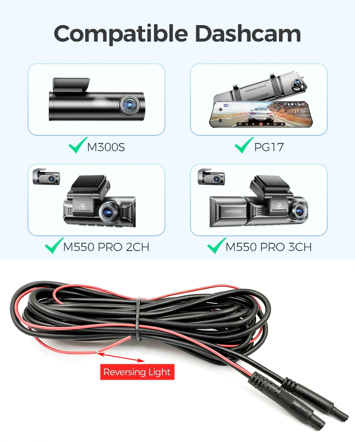 for AZDOME Extend Cable for PG17/M300S/M550 Pro, 4 Pin 5.5m extend cable for mirror dashcam rear view camera rear car recorde