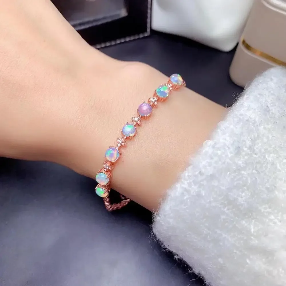 Fashion Natural Colored Opal Bracelet Ladies Jewelry Genuine 925 Silver Gold Plated Natural Stone Birthstone Party Favor