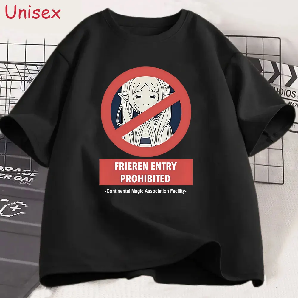 Camiseta Engraçada de Meme Anime Frieren Beyond Journey's End - Frieren Entrada Proibida na Instalação da Associação Mágica Continental - Masculina e Feminina