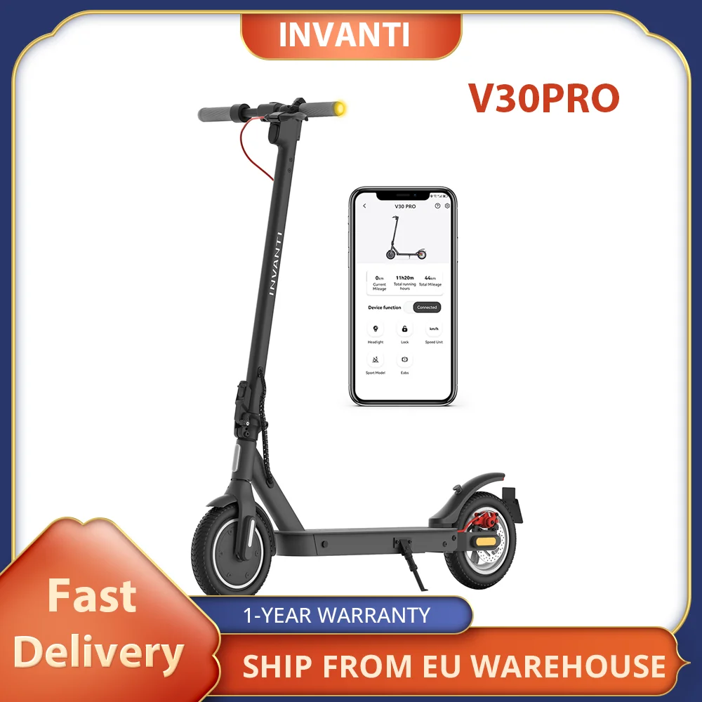 INVANTI V30PRO Electric Scooter, 350W Motor, 36V 7.5AH Battery, 10-inch Tire Escooter, 25km/h Max Speed, 32km Range,Disc Brake