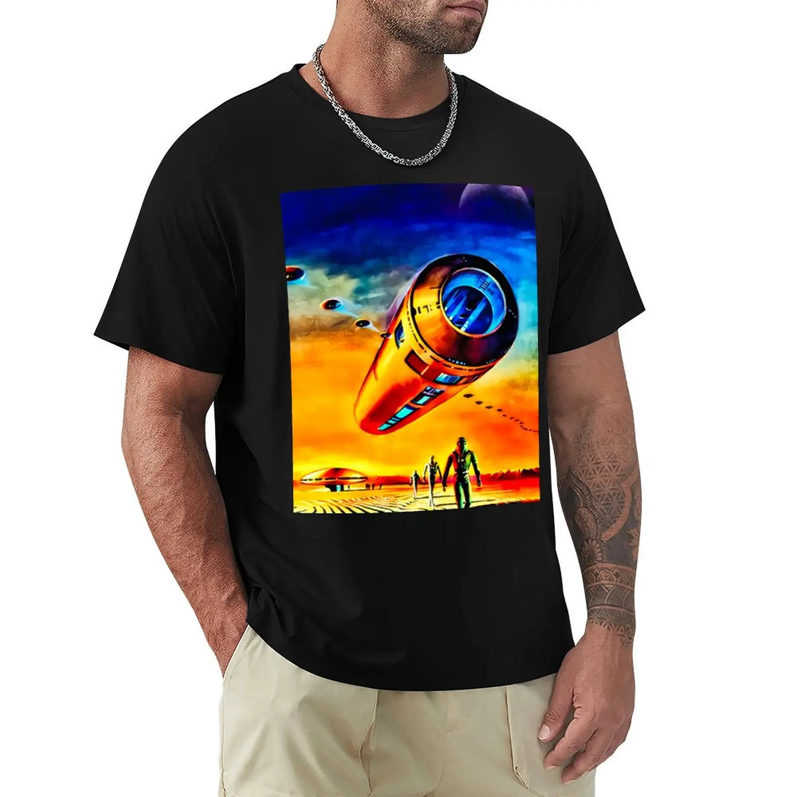 Equator - Vintage Sci-Fi Art T-Shirt Basic Short Sleeve T-Shirt for Men