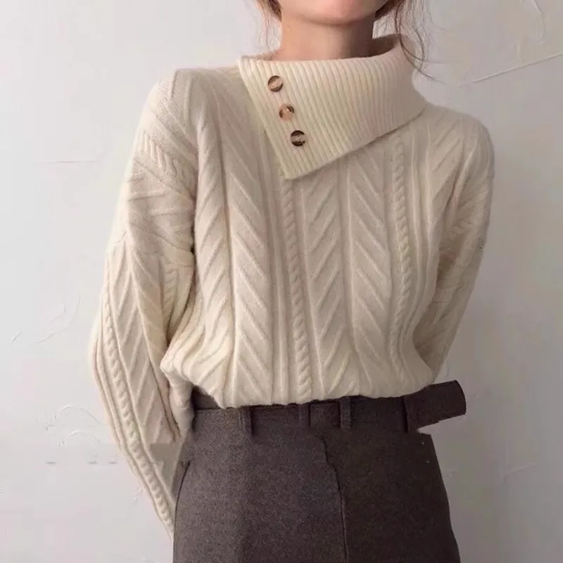 Fashion Tops 2023 Women Sweater Autumn Winter Chic Turtleneck Loose Thick Warm Pullover Sweaters Long Sleeve Ribbed Knitwears