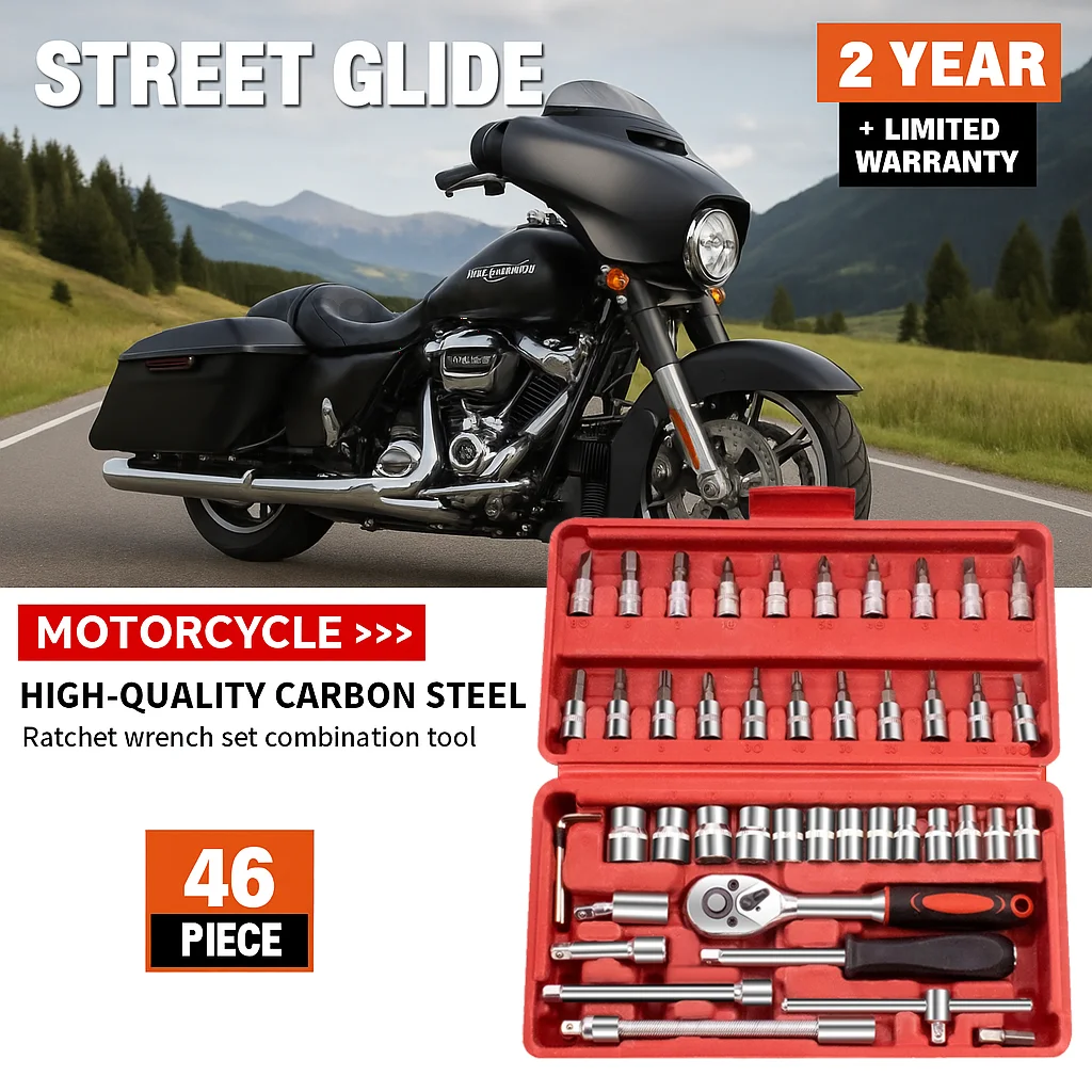 46pcs Car Repair Tool 1/4-Inch Socket Set for Harley Sportster 883 1200 Dyna VRSCA V Rod 2002-2006 CVO Softail MP-1094