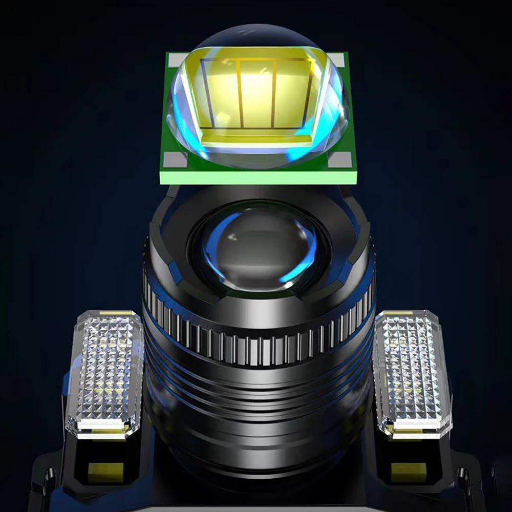 الذكية التعريفي الضوء الأبيض LED المصباح التكبير USB شحن الاستشعار LED كشافات في الهواء الطلق متعددة الوظائف رئيس الشعلة فانوس مصابيح #4