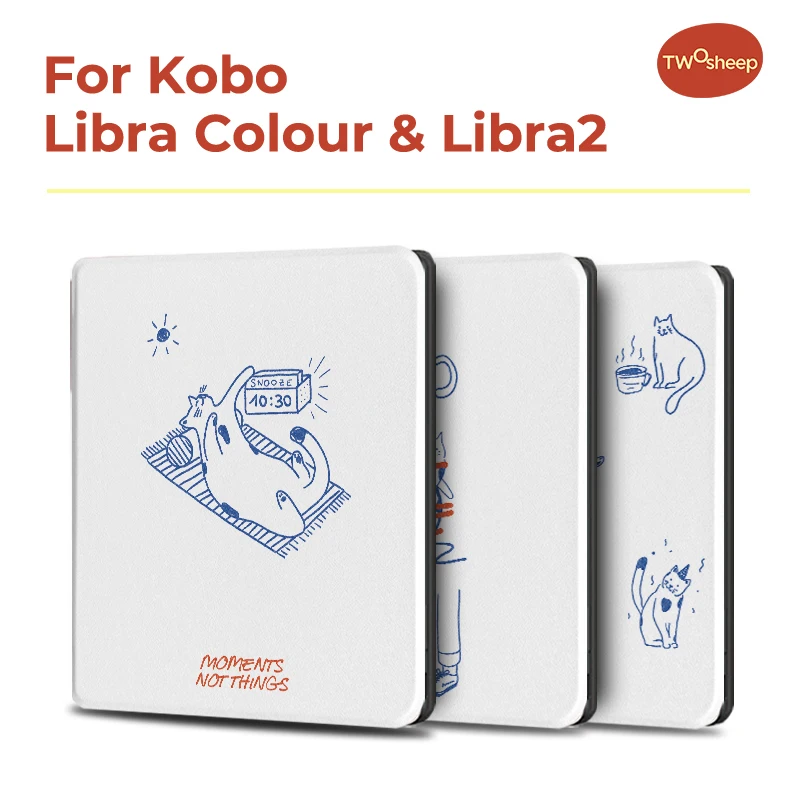 

Twosheep Case for Kobo Libra2 / Libra Colour｜7" Flip Cover TPU Soft Shell｜Cat Line Art Illustration Style