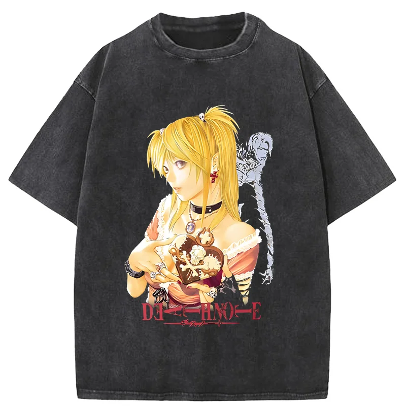 Fashion Harajuku Vintage Washed T Shirts Death Note Anime Graphic Printing T Shirt Oversize Cotton Streetwear Unisex Top Tee