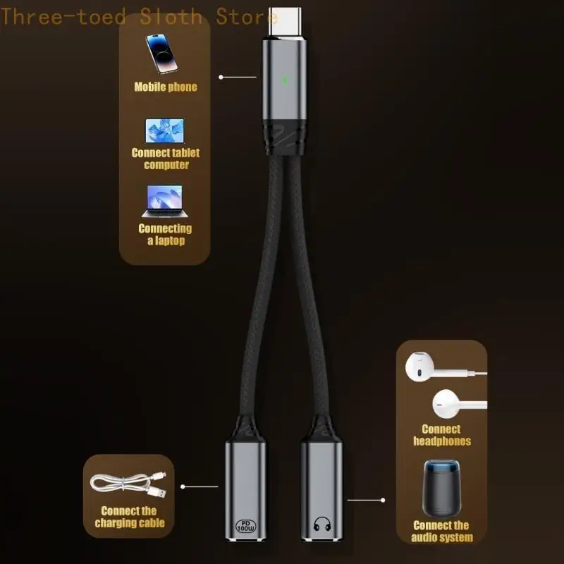 USB C Kopfhörer Ladeadapter Typ C 2 in 1 Splitter Kabel Draht HiFi Sound E74A – Detail 9