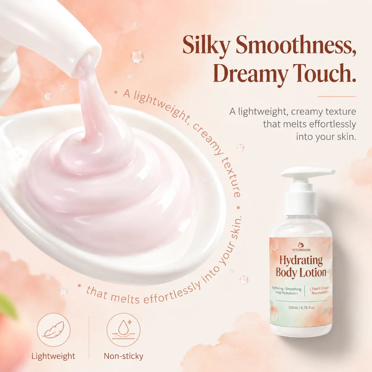 Hydrating Body Lotion w/ Peach & Niacinamide, Softens Rough Skin, Brightening Even Skin Tone, Daily Care After Shower