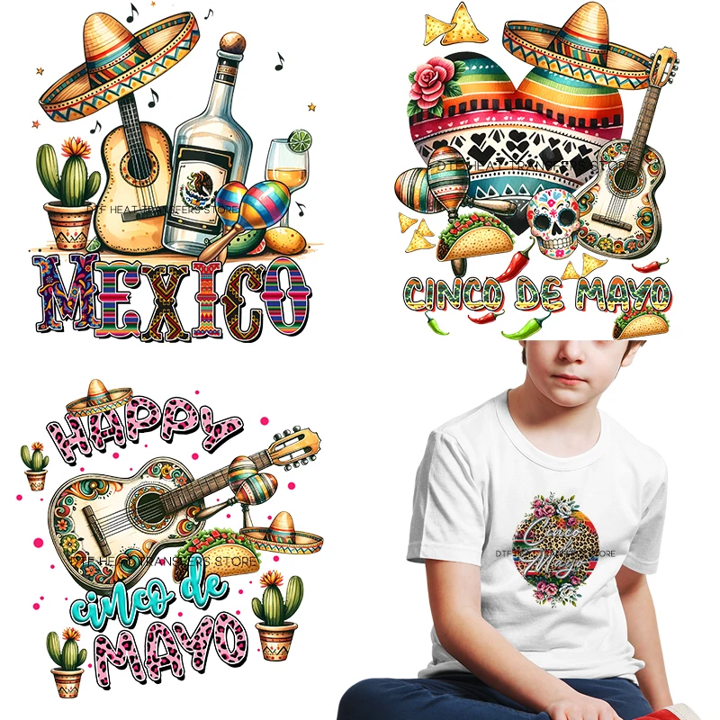 

Latest Design Mexico May 5th Festival T-shirt DTF iron on heat transfer Heat Transfer Printing Sticker patches for clothing