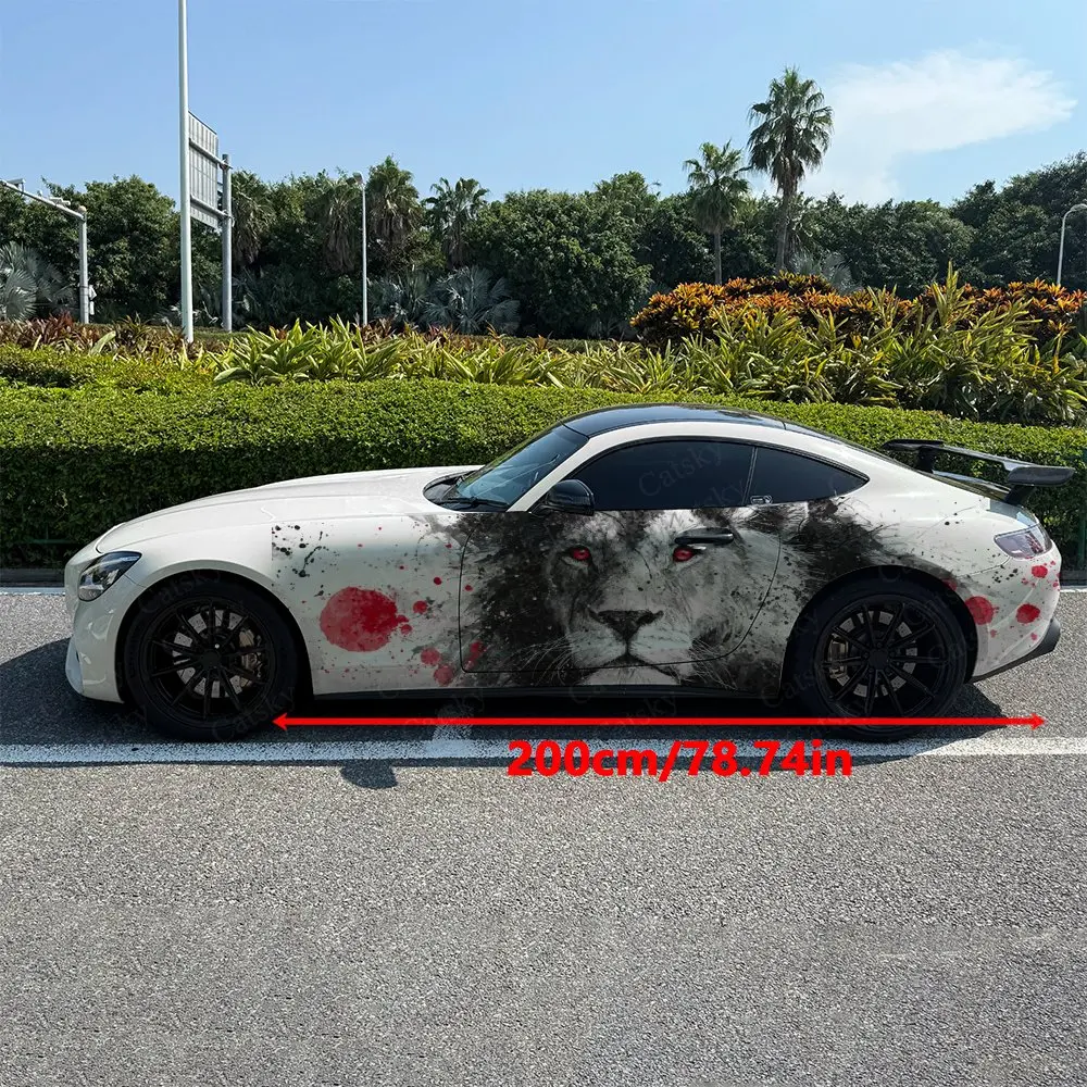 2pcs Lion King Splatter Painting Durable, Fade-resistant, Enhance Vehicle Aesthetics With Bold Artistic Design Car Vinyl Wraps