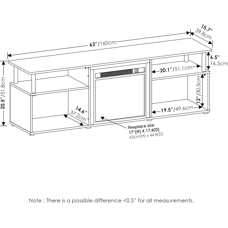 Open Storage Fireplace Entertainment Center for TV up to 70 Inch with Stainless Steel Tubes, Americano/Chrome