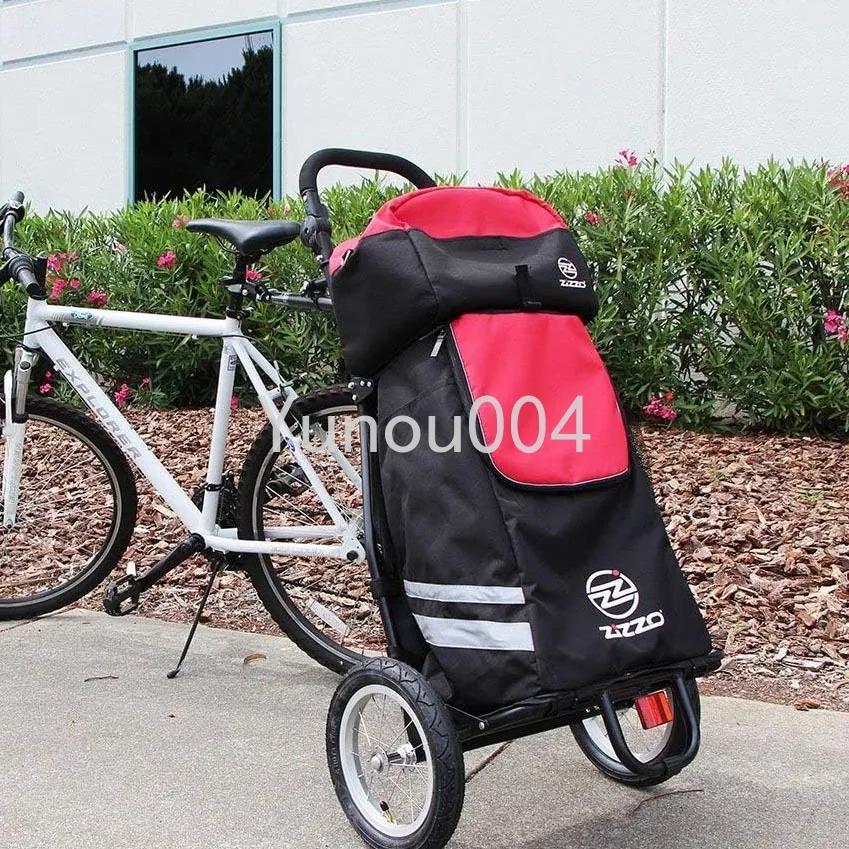 Folding Bike Cargo Trailer with Big Bag and Bike Contacter, Bicycle Trailer, 12 Inch Air Wheel Shopping Trolley Luggage Cart