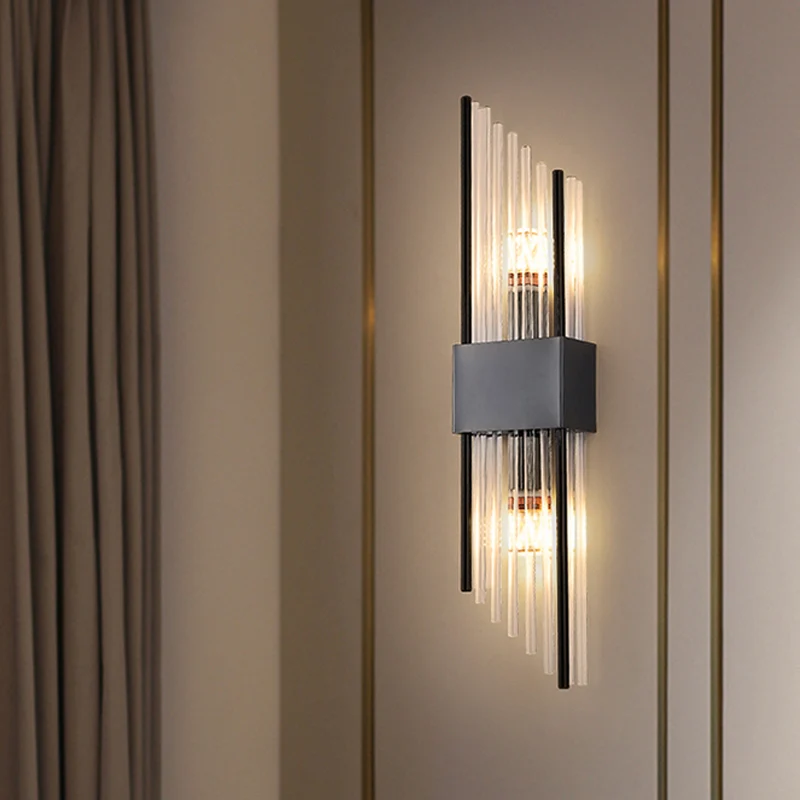 Premium Glass Brass Wall Lamp 110-240V 3 Color Temperature LED Neutral Light Crystal Lustre for Hotel Bedroom Suite