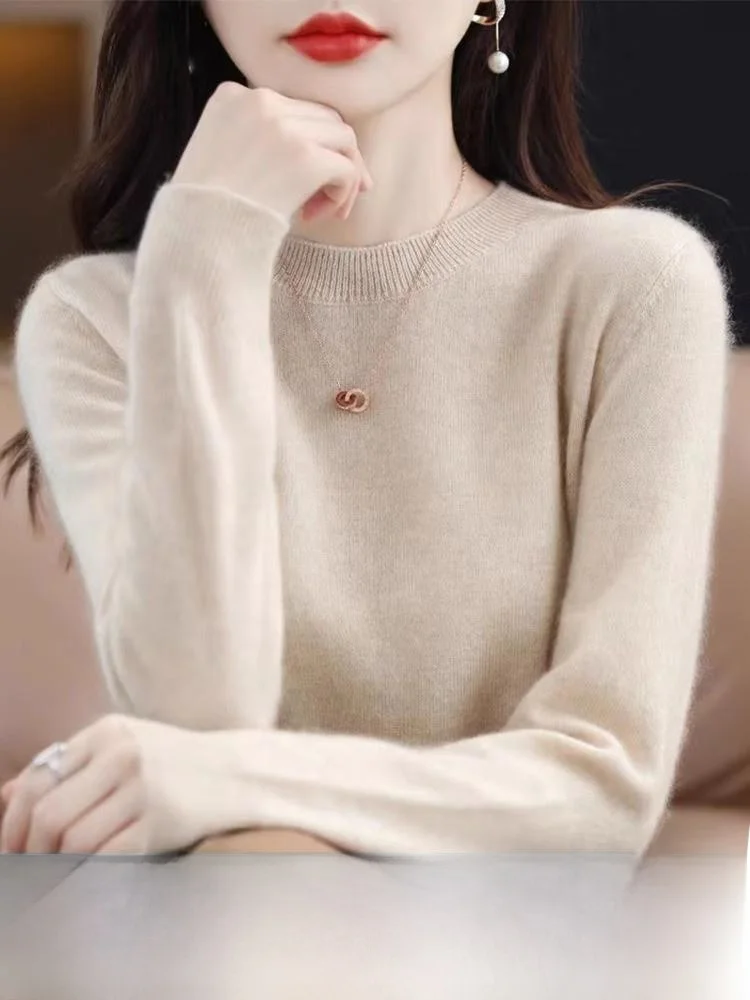 Autumn Winter New Style Women's Cashmere Sweater Low round Neck Loose Slimming Fashion Inner Wear Knitted Wool Blend Base Shirt