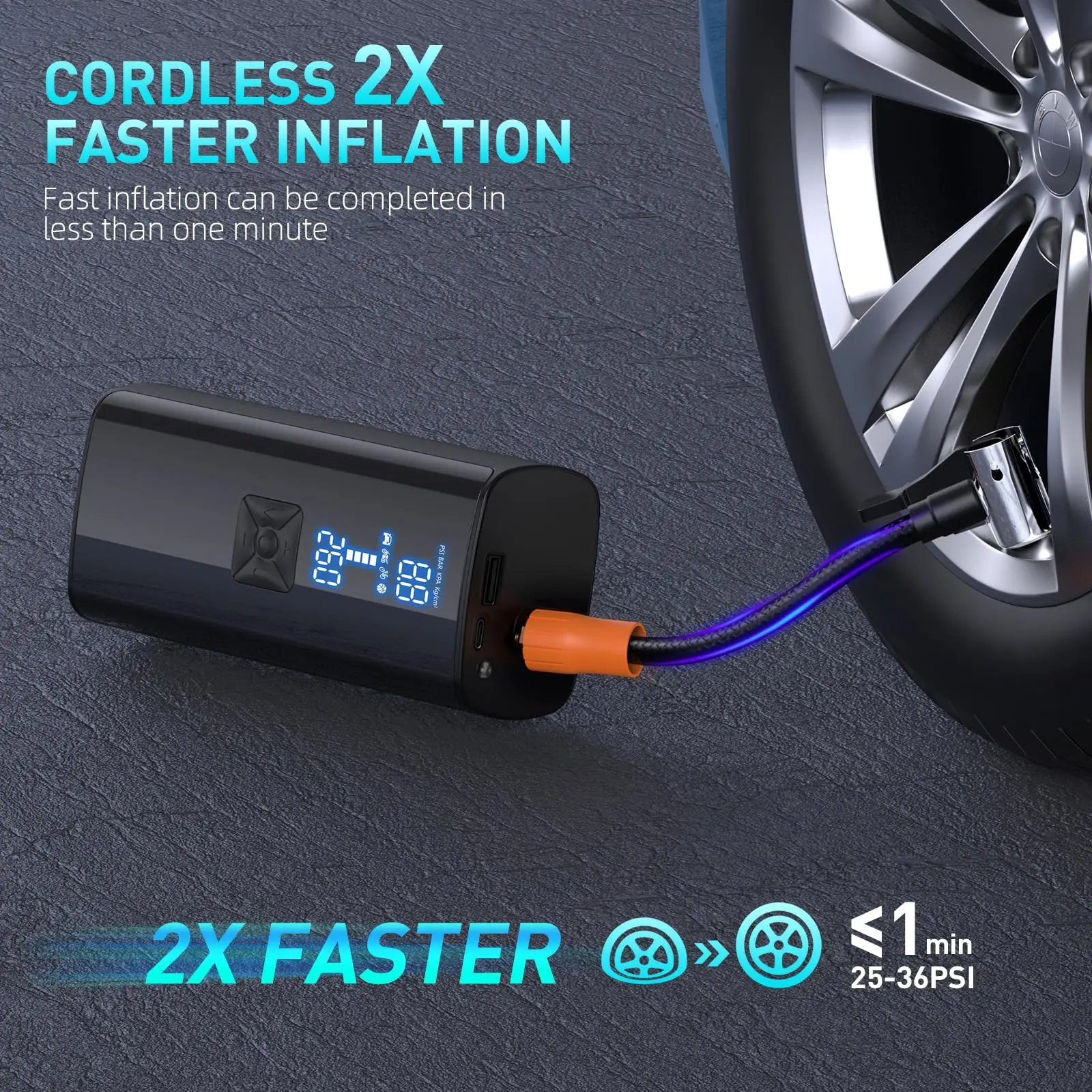 25000mAh compressor air pump 150PSI tyre inflator Bicycle air pump tyre inflator Air injector