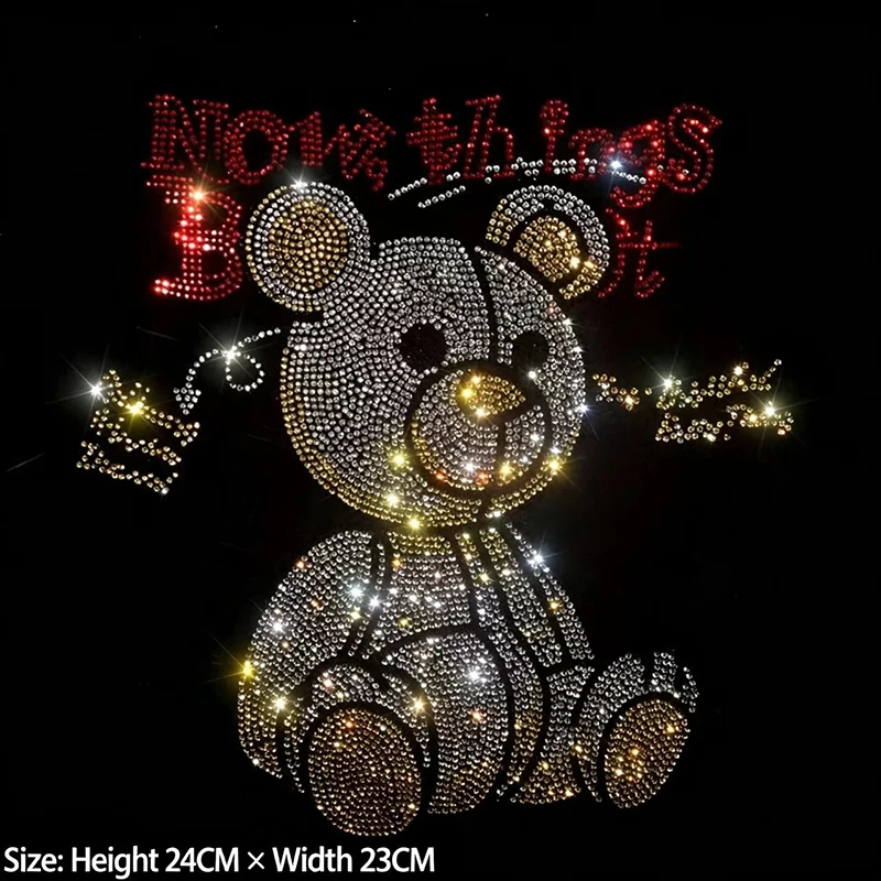 High Quality Shiny Bear Rhinestone Pattern Iron On Sweater Jacket Clothing Accessories Fashion Big Patch