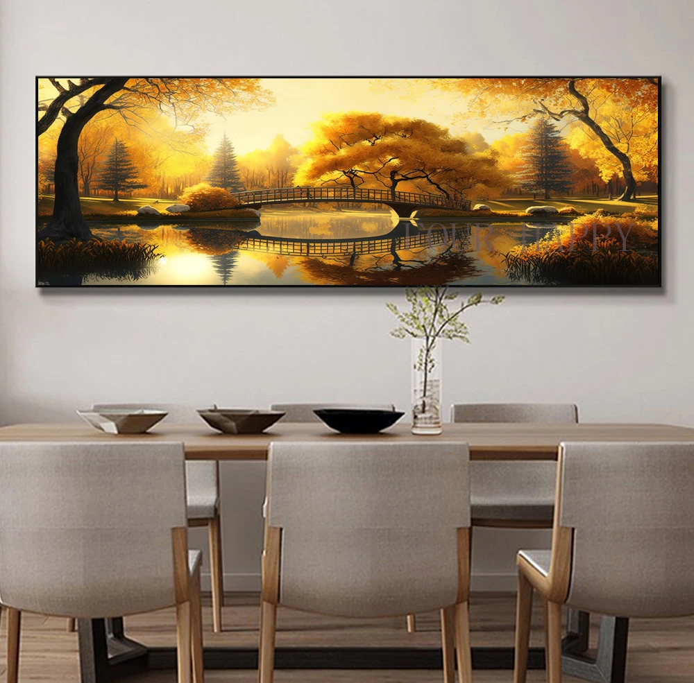 5D DIY Large Diamond Painting, Landscape Wall Art, Autumn Trees, Pond, Sunset, Full Round Drill, Embroidery, Home Decor