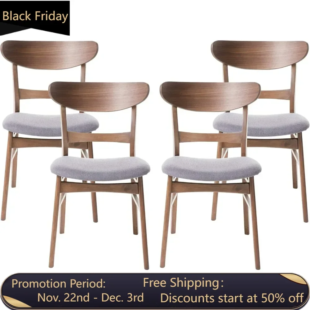 Medieval modern dining chairs (4-pack), made of 100% polyester and rubber wood, dark gray, walnut wood