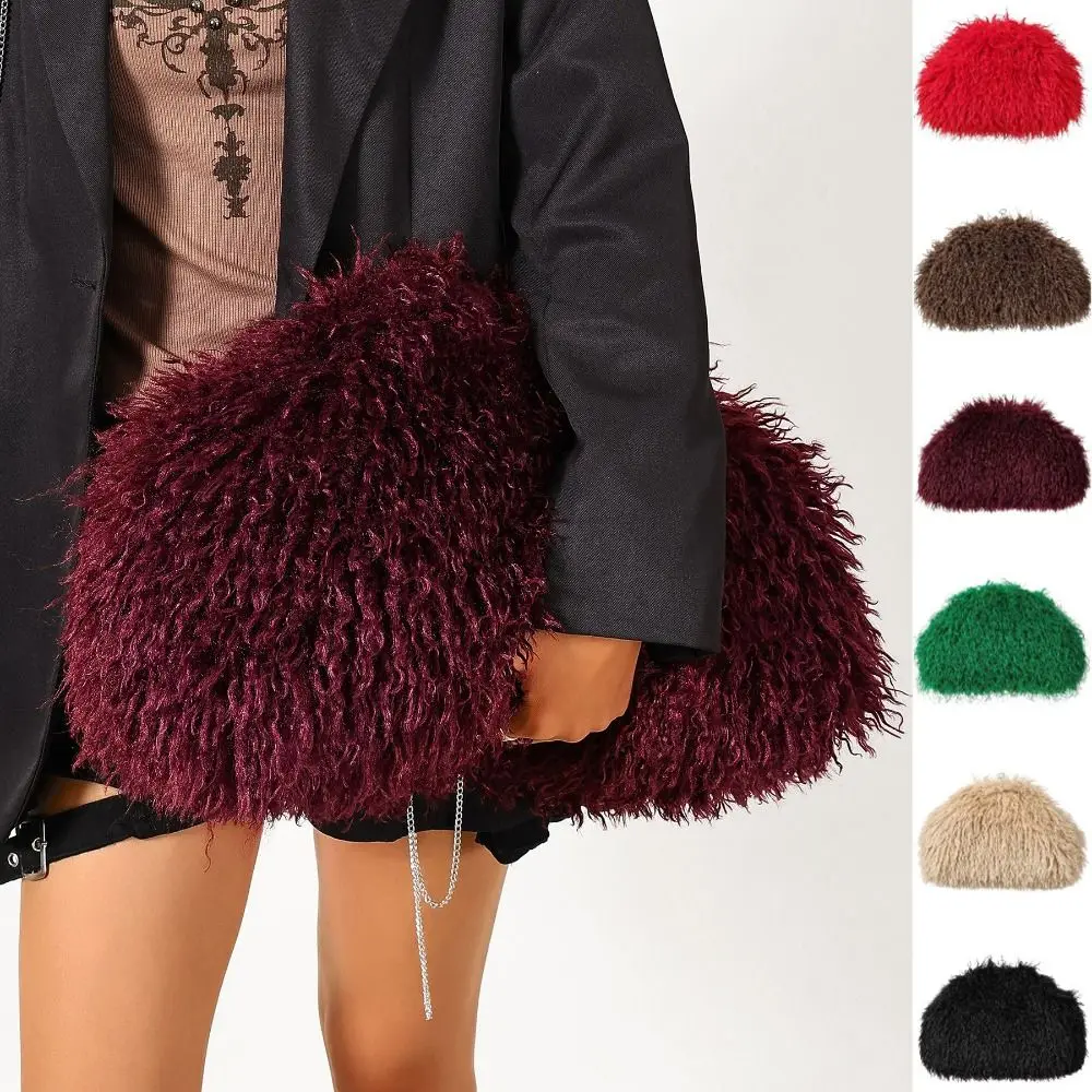 Portable Portable Fluffy Plush Clip Clutch Y2k Punk Kiss Lock Clutch Bag Tassel Design Korean Style PU Handbag Dating