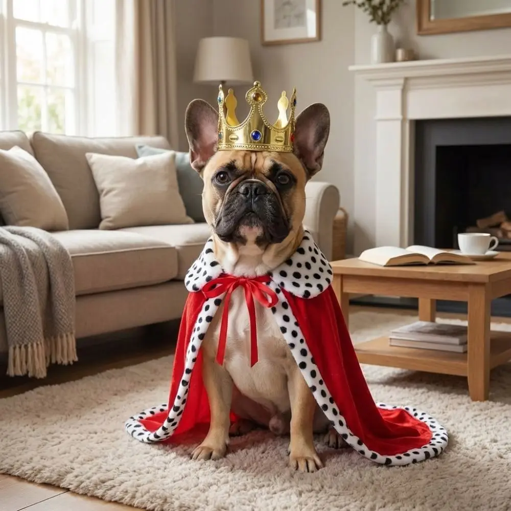 Hundekleidung: Verstellbarer Hunde-Königsumhang mit Krone, Samtbesatz, Haustier-Cosplay-Umhang, gemütliches, atmungsaktives Haustierkostüm für Fotoshootings – Detail 10