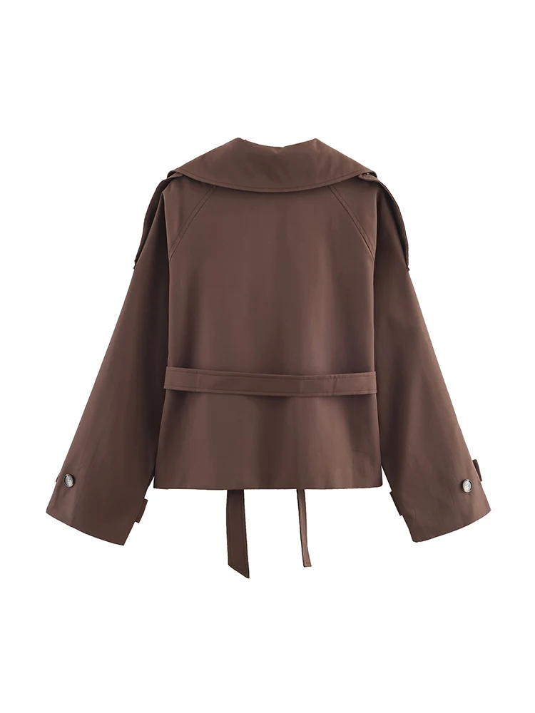 

European style new women's fashion versatile temperament lapel long sleeve bow tie short windbreaker jacket