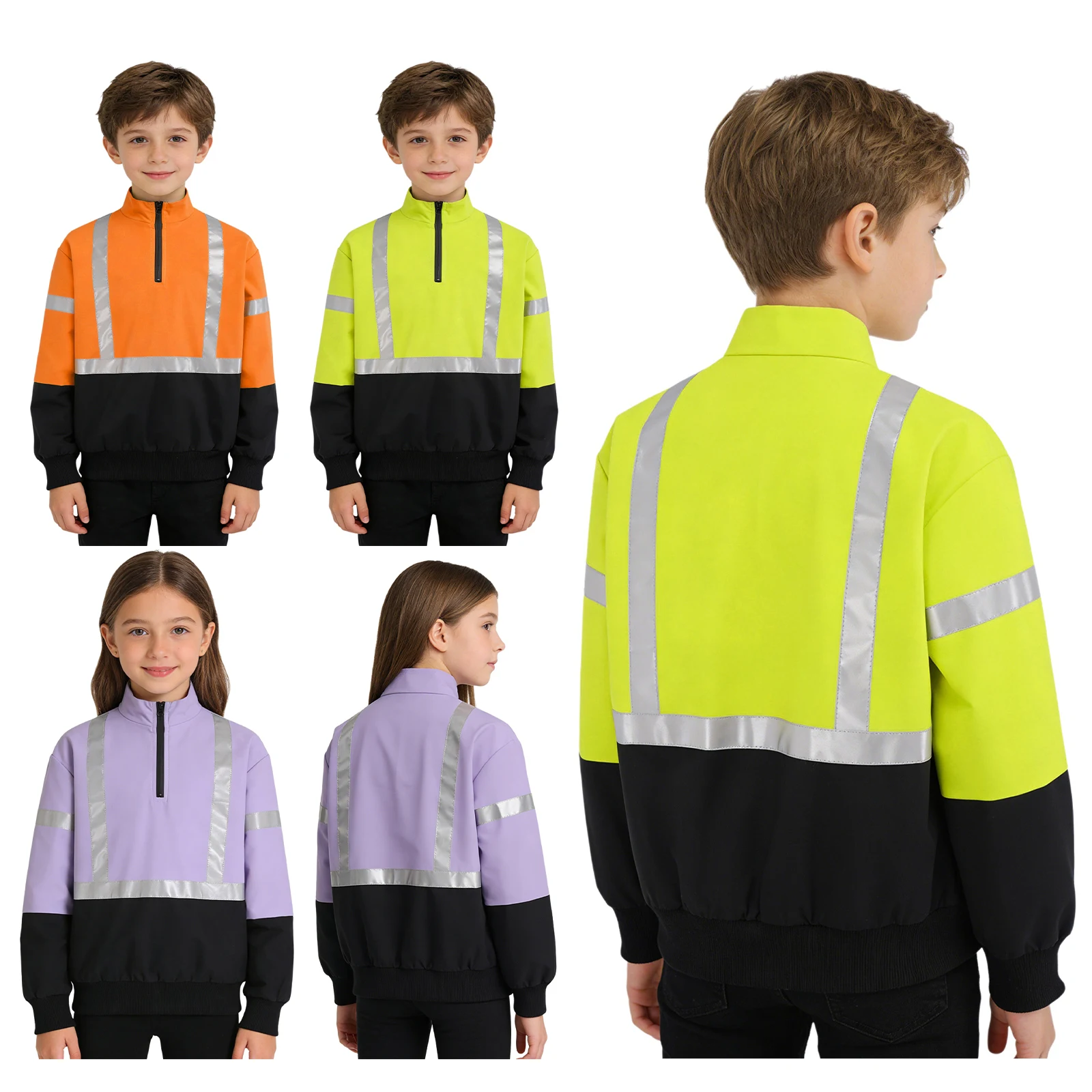Road Traffic Warning Fluorescent Safety Tops Kids Boys Girls Construction Safety Protective Clothing High Visibility Pullover