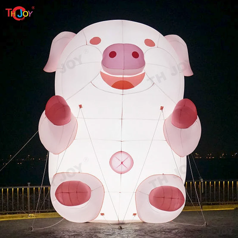 Funny Outdoor Lighting Up Giant Inflatable Pink Pig Sitting Or Lying on Floor