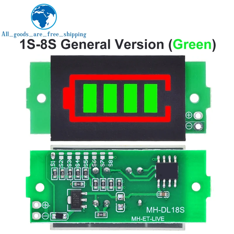 1-8S 1S/2S/3S/4S Single 3.7V Lithium Battery Capacity Indicator Module 4.2V Display Electric Vehicle Battery Power Tester Li-ion