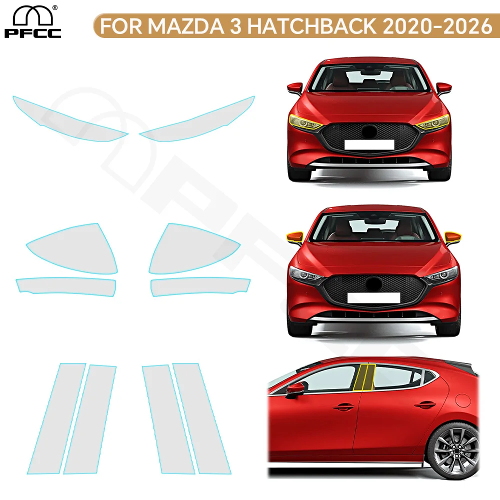 Precut PPF Car Headlight Rearview B Pillars Film For Mazda 3 Hatchback 2020-2026 TPU Protection Film Anti-scratch Clear Sticker