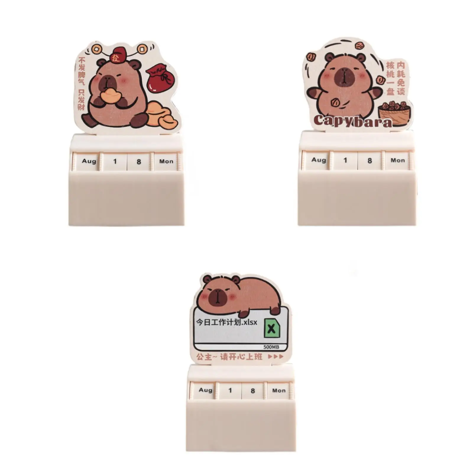 Dekorasi meja kalender, bisa digunakan kembali hadiah ulang tahun lucu dengan roda Manual ornamen Desktop Desain Capybara untuk sekolah kantor rumah