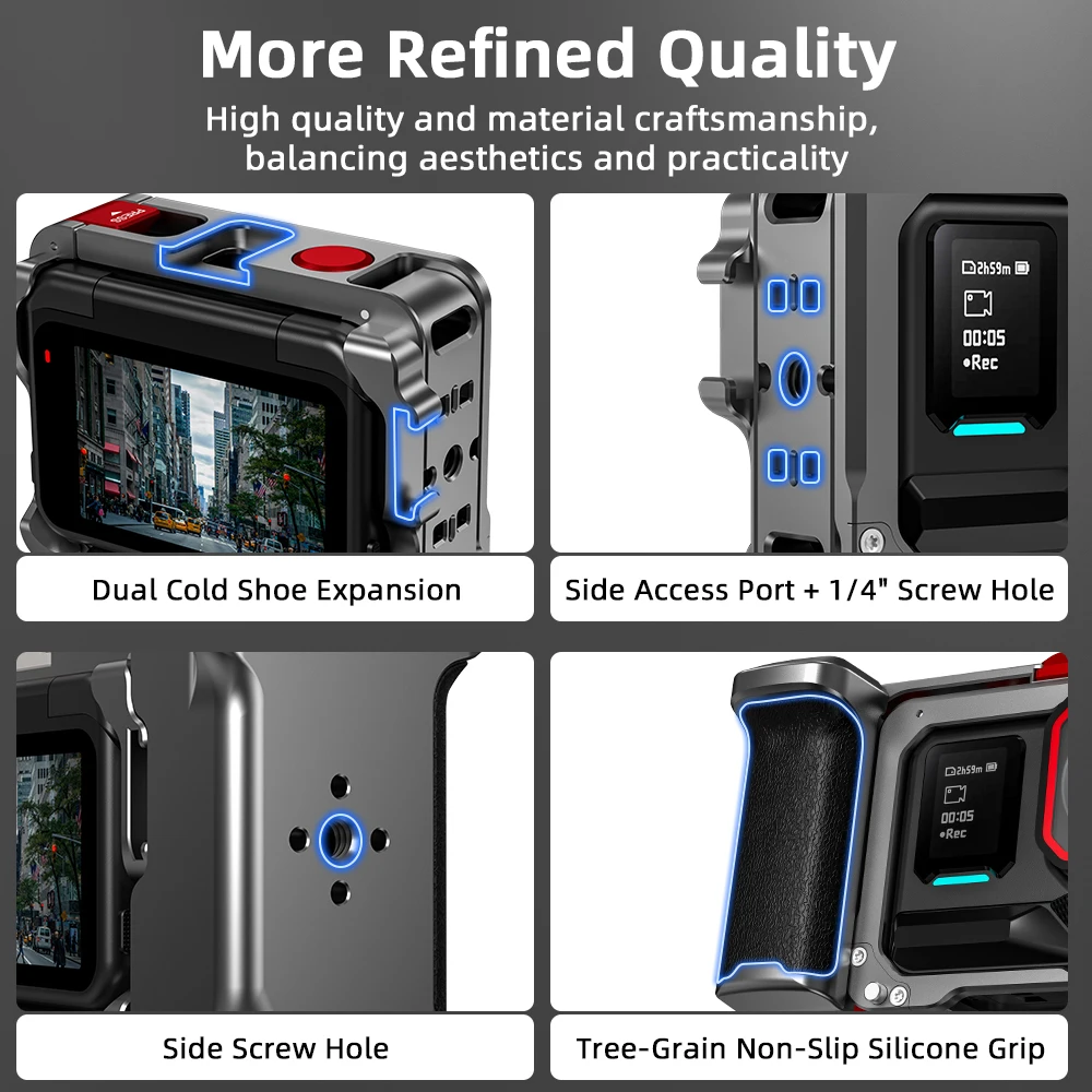 Flymile Camera Grip Holder for Insta360 Ace Pro 2/Ace Pro Accessories With Cold Shoe Extension Bracket Metal Cage Photography