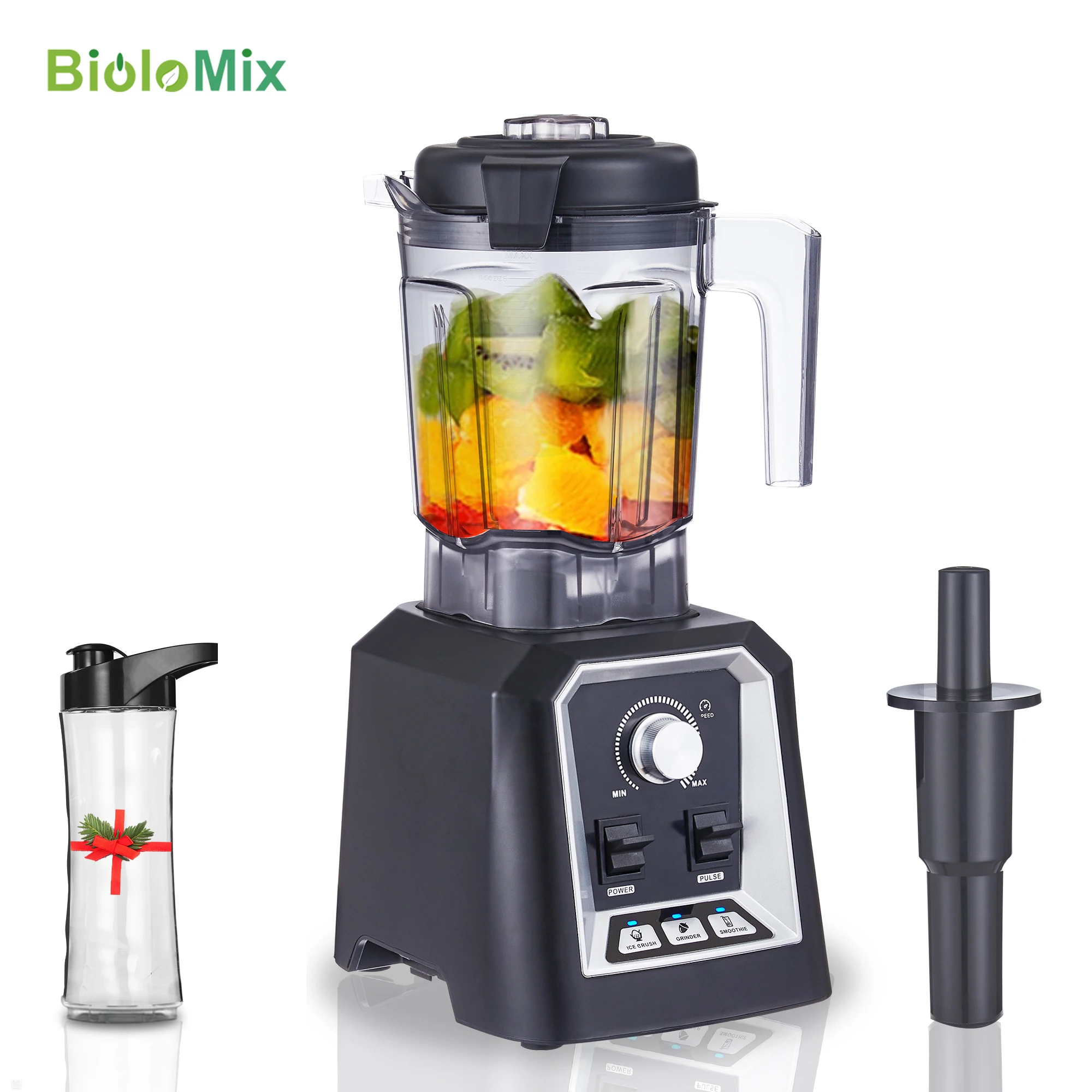 BioloMix Professional Kitchen Smoothie Blender BPA FREE 2L Low-profile Jar Automatic Program Food Mixer Juicer Ice Crusher