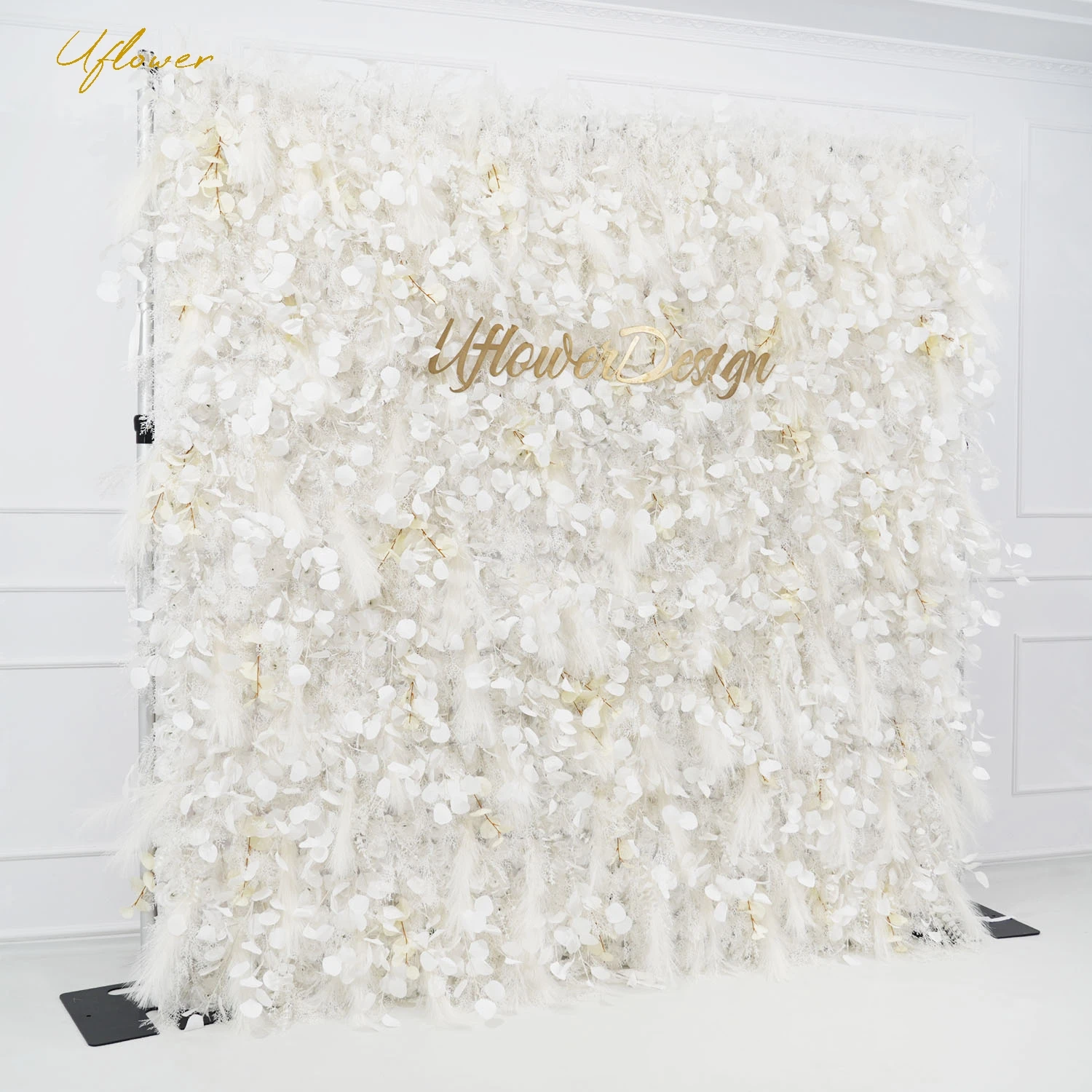 Uflower 5D White Feather Artificial Flower Wall Wedding Backdrop Floral Plant Wall Window Display Event Party Props Flower Row