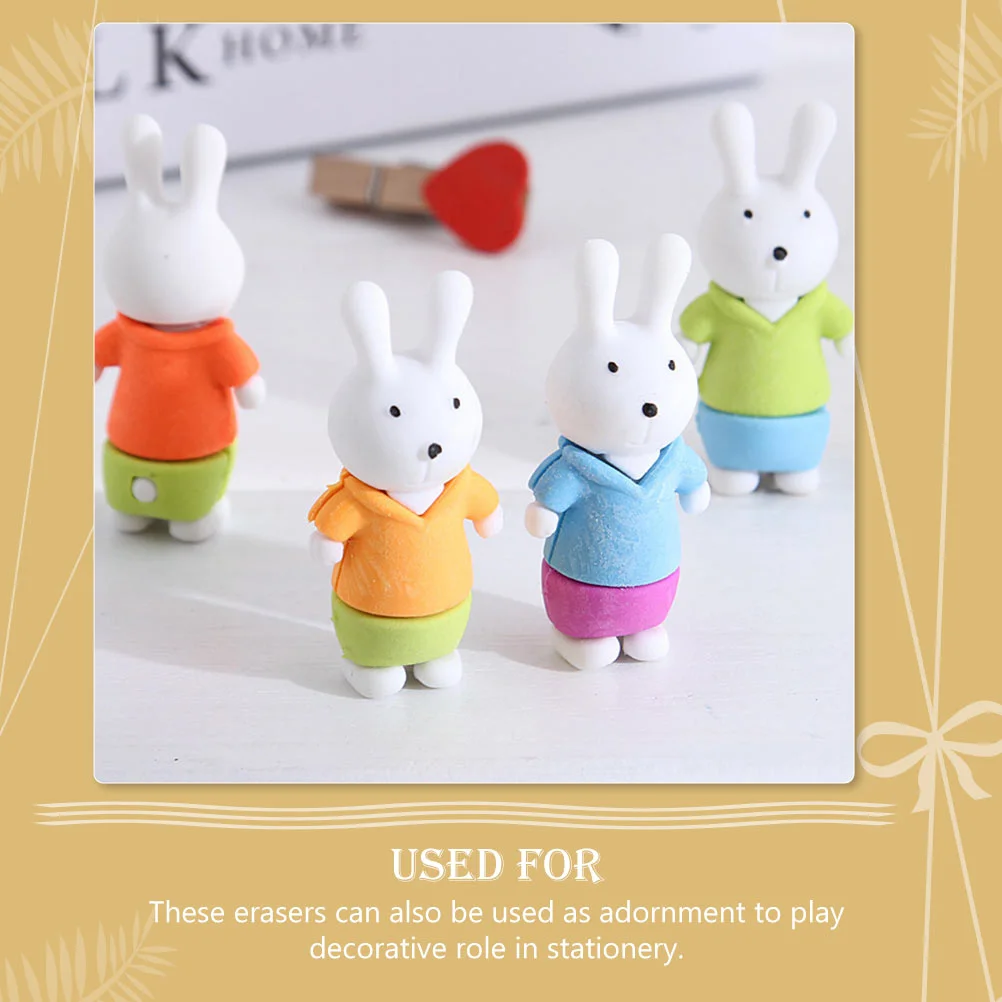 16 Pcs Rabbit Erasers for Kids Cartoon Bunny Adornment Mini Lovely Ornament Student