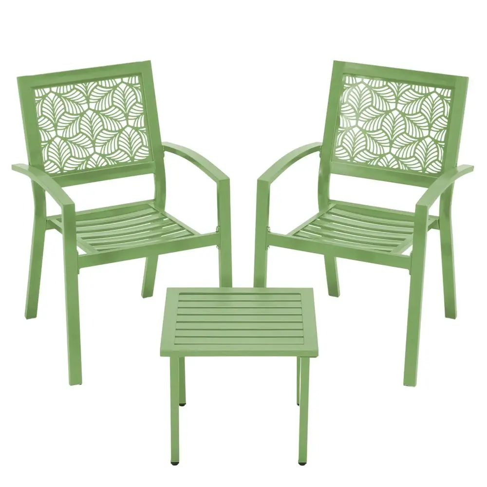 

3 Piece Patio Bistro Set, Outdoor Steel Furniture Set, Stackable Modern Conversation Sets for Balcony Garden Deck Patio w 2 Cha